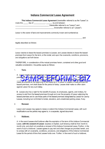 Indiana Commercial Lease Agreement Form pdf free